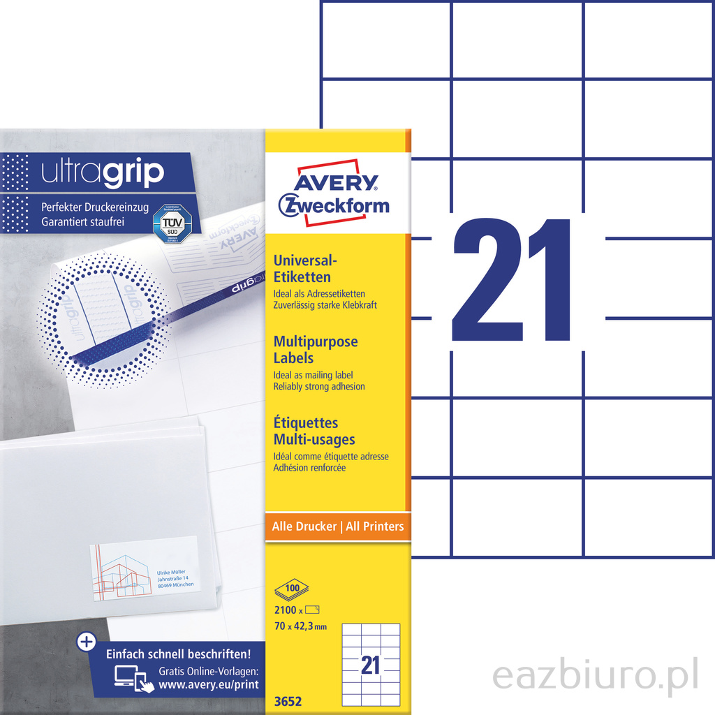 Etykiety Avery Zweckform 70x42,3 mm trwałe, zestaw 100 arkuszy | biuroweokazje.pl | Zamów szybko!