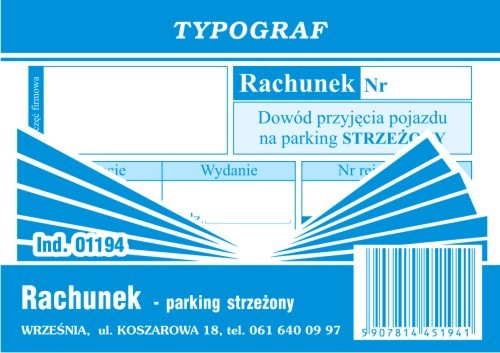 Druk paragon parkingowy A7 strzeżony Typograf | biuroweokazje.pl | Kup sprytnie!