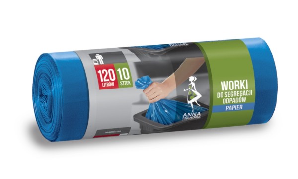 Worki do segregacji odpadów Anna Zaradna, papier, 120 l, zestaw 10 sztuk., niebieskie, | biuroweokazje.pl | Zamów taniej!