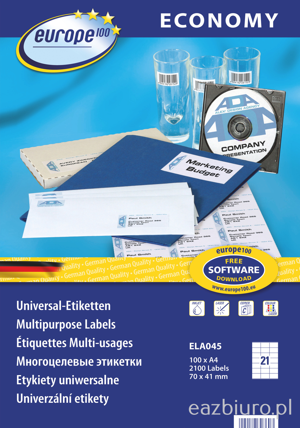 Etykiety A4 70x41 mm mm uniwersalne economy europe100 by Avery Zweckform; A4, 100 ark. | biuroweokazje.pl | Wybierz najlepsze!
