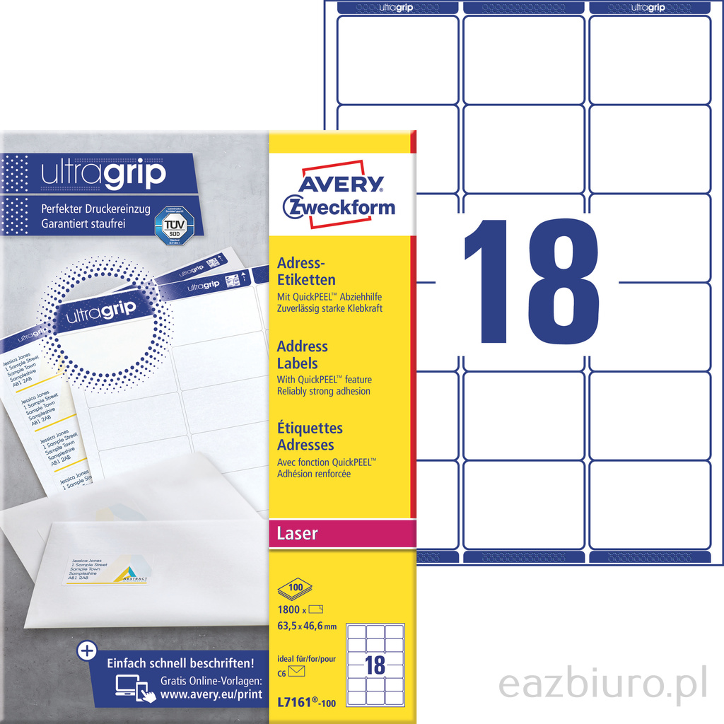 Etykiety adresowe białe Avery Zweckform; A4, 100 ark./op., 63,5 x 46,6 mm | biuroweokazje.pl | Kup wygodnie!