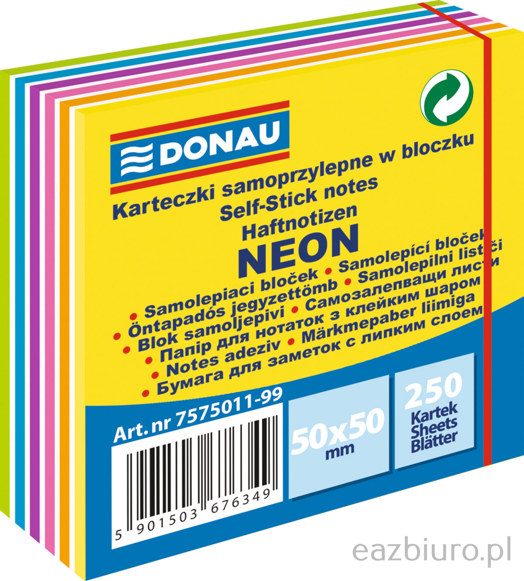Bloczek samoprzylepny Donau 50 x 50 mm neon-pastel mix kolorów 250 kartek | biuroweokazje.pl | Wybierz i kup!