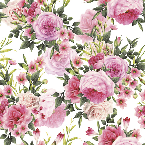 Serwetki Papierowe Rose Twigs with Leaves and Flowers 33 x 33 cm Daisy Lunch napkins | biuroweokazje.pl | Dodaj do koszyka!