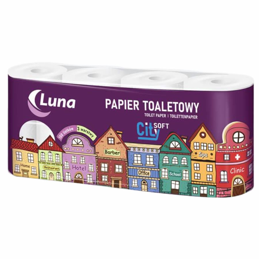 Papier toaletowy Luna City Soft 8 rolek celuloza 3-warstwowy 150 listków | biuroweokazje.pl | Sprawdź ofertę!