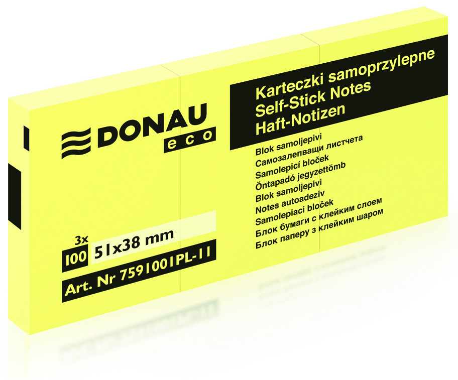 Bloczek samoprzylepny Donau eco 51 x 38 mm 100 kartek żółty | biuroweokazje.pl | Zamów wygodnie!