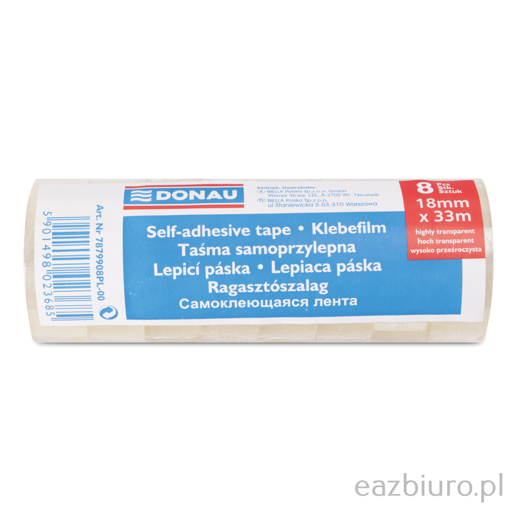 Taśma biurowa Donau, 18 mm, 33 m, zestaw 8 sztuk | biuroweokazje.pl | Dodaj do koszyka!