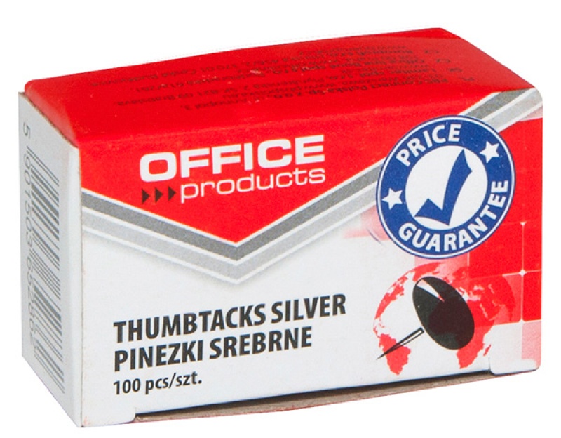 Pinezki klasyczne Office Products, zestaw 100 sztuk, srebrne | biuroweokazje.pl | Zamów wygodnie!