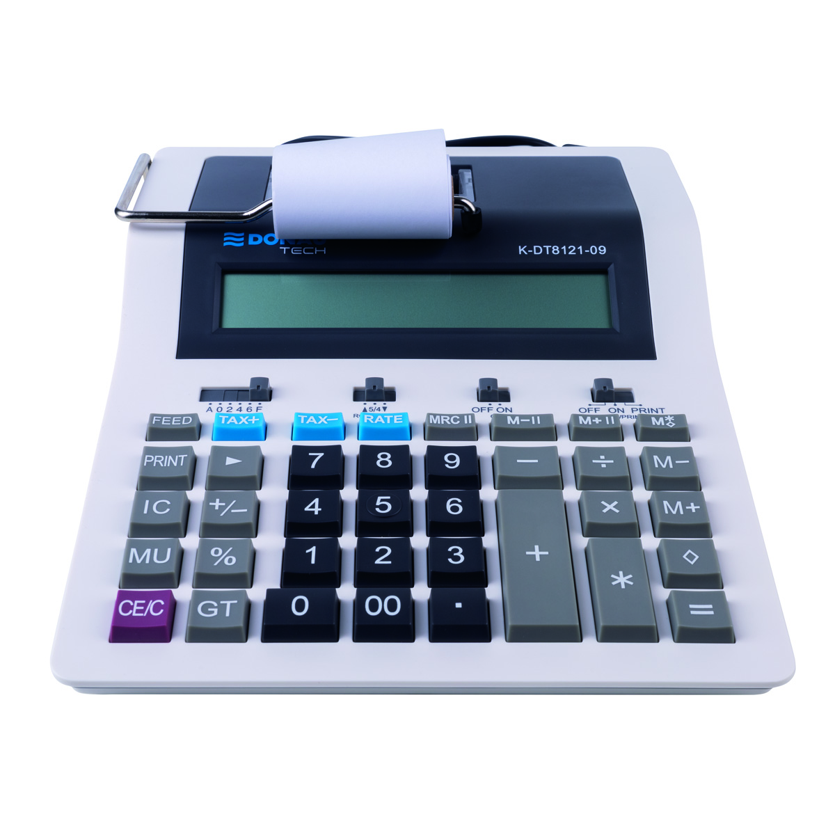 Kalkulator drukujący Donau Tech 12-cyfrowy wyświetlacz 267x202x77 mm biały | biuroweokazje.pl | Działaj śmiało!