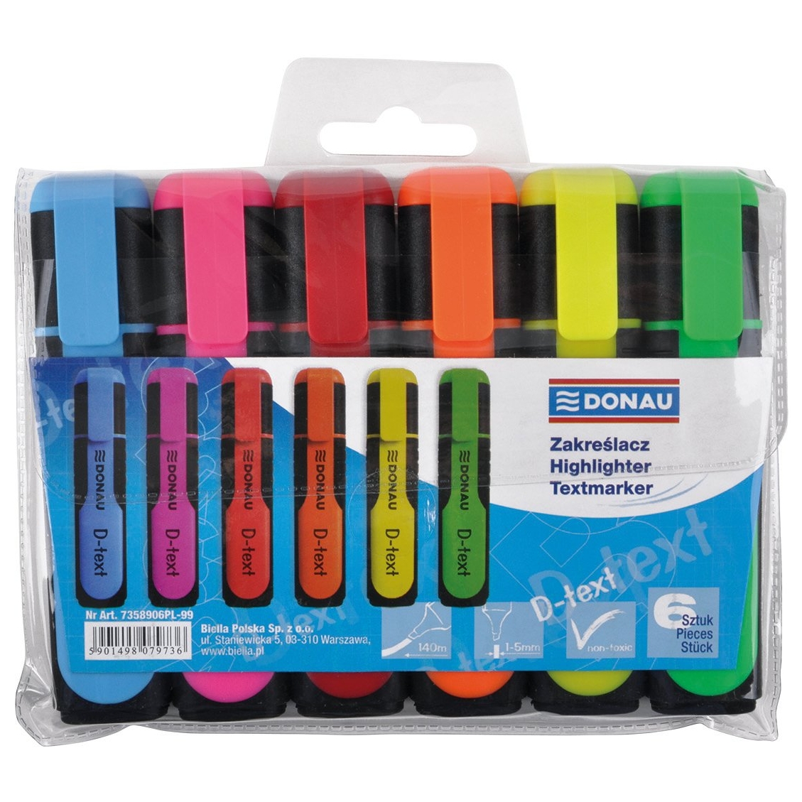 Zakreślacz fluorescencyjny Donau d-text mix 6 kolorów | biuroweokazje.pl | Weź najlepsze!