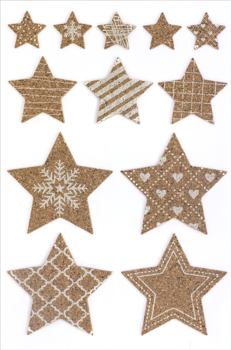 Ozdoby korkowe samoprzylepne gwiazdy zestaw 12 sztuk | biuroweokazje.pl | Działaj śmiało!