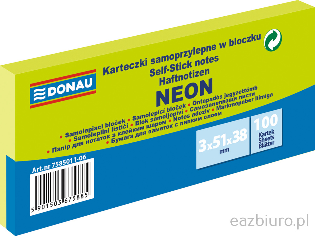 Bloczek samoprzylepny 51 x 38 mm Donau neon zielony 3 x 100 karteczek | biuroweokazje.pl | Dodaj do koszyka!
