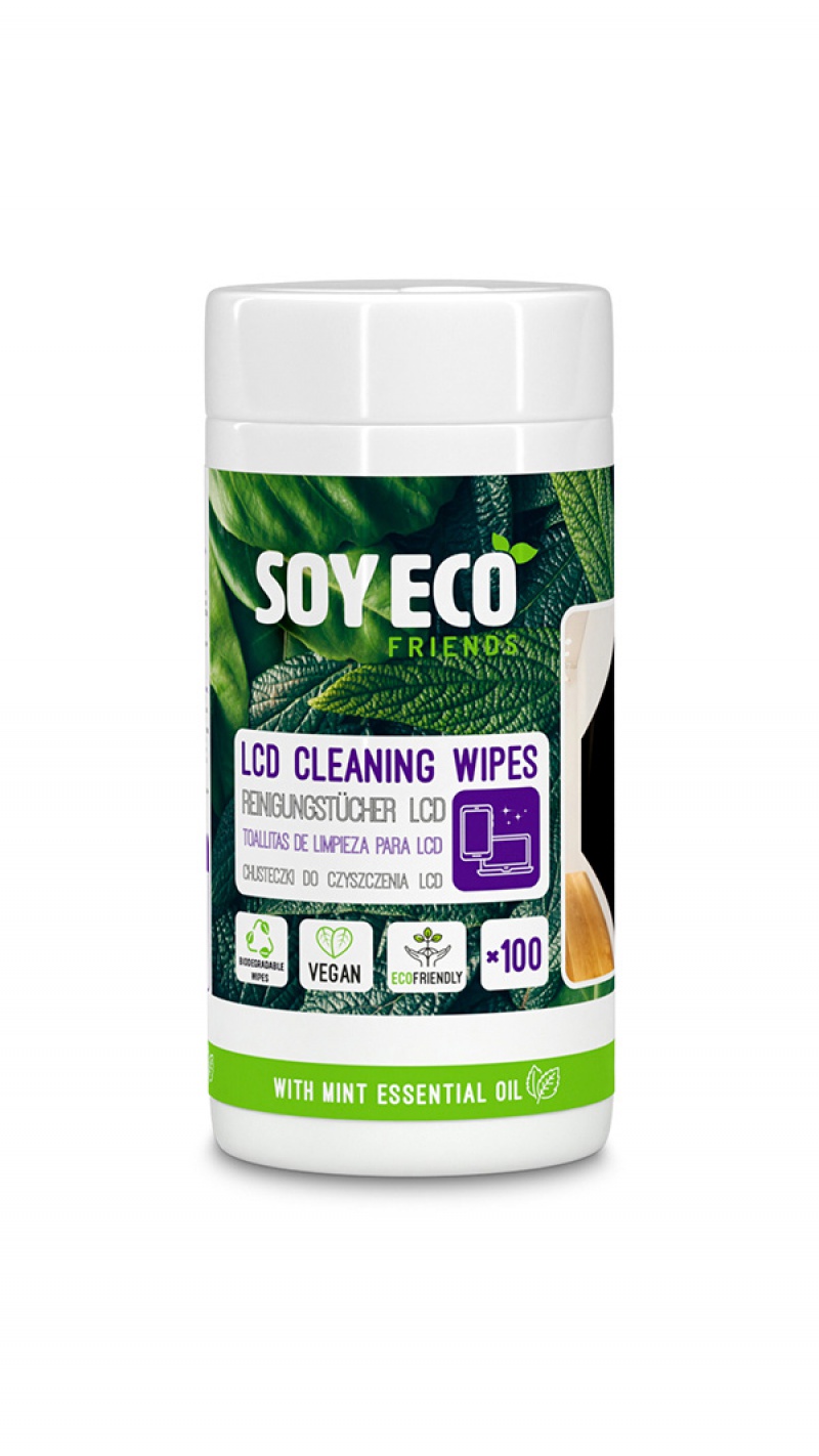Ściereczki do czyszczenia ekranów soyeco, eco, wilgotne, zestaw 100 sztuk. | biuroweokazje.pl | Zamów rozsądnie!